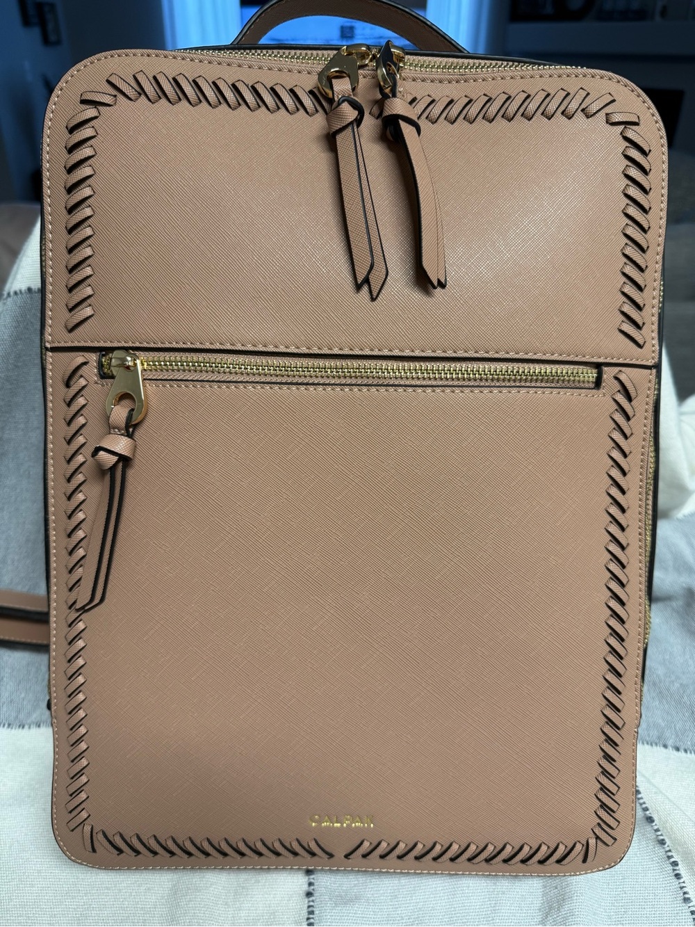 Calpak Woven Trim Leather Backpack - Blush